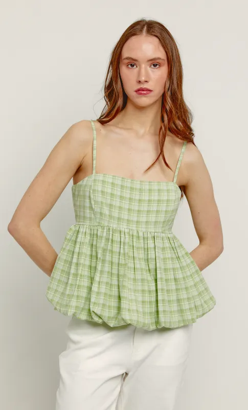 Green Gingham Peplum Top sold by Rare London