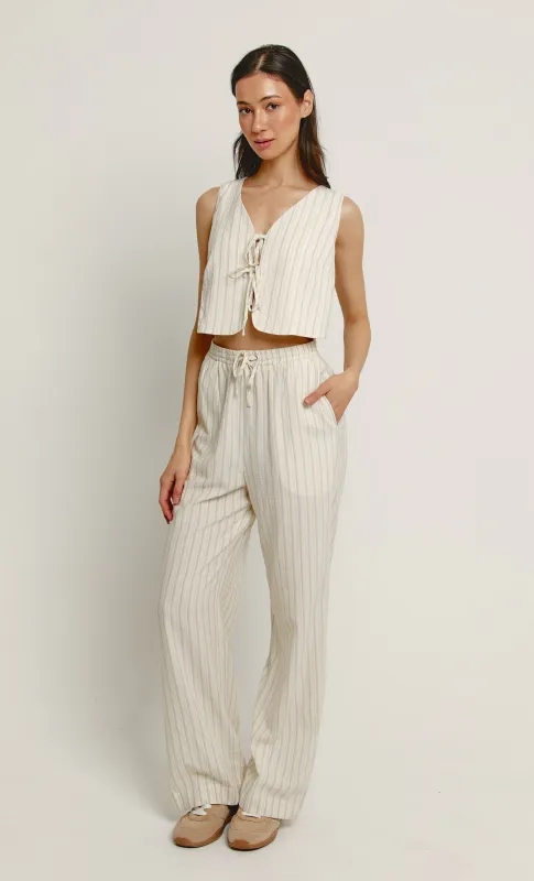 Beige Stripe Tie Front Jumpsuit sold by Rare London