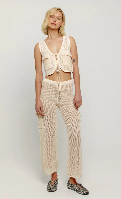 Cream Knit Cargo Trousers with Drawstring Detail sold by Rare London