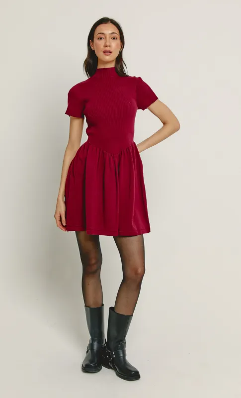 Burgundy Waist Detail Knit Mini Dress sold by Rare London