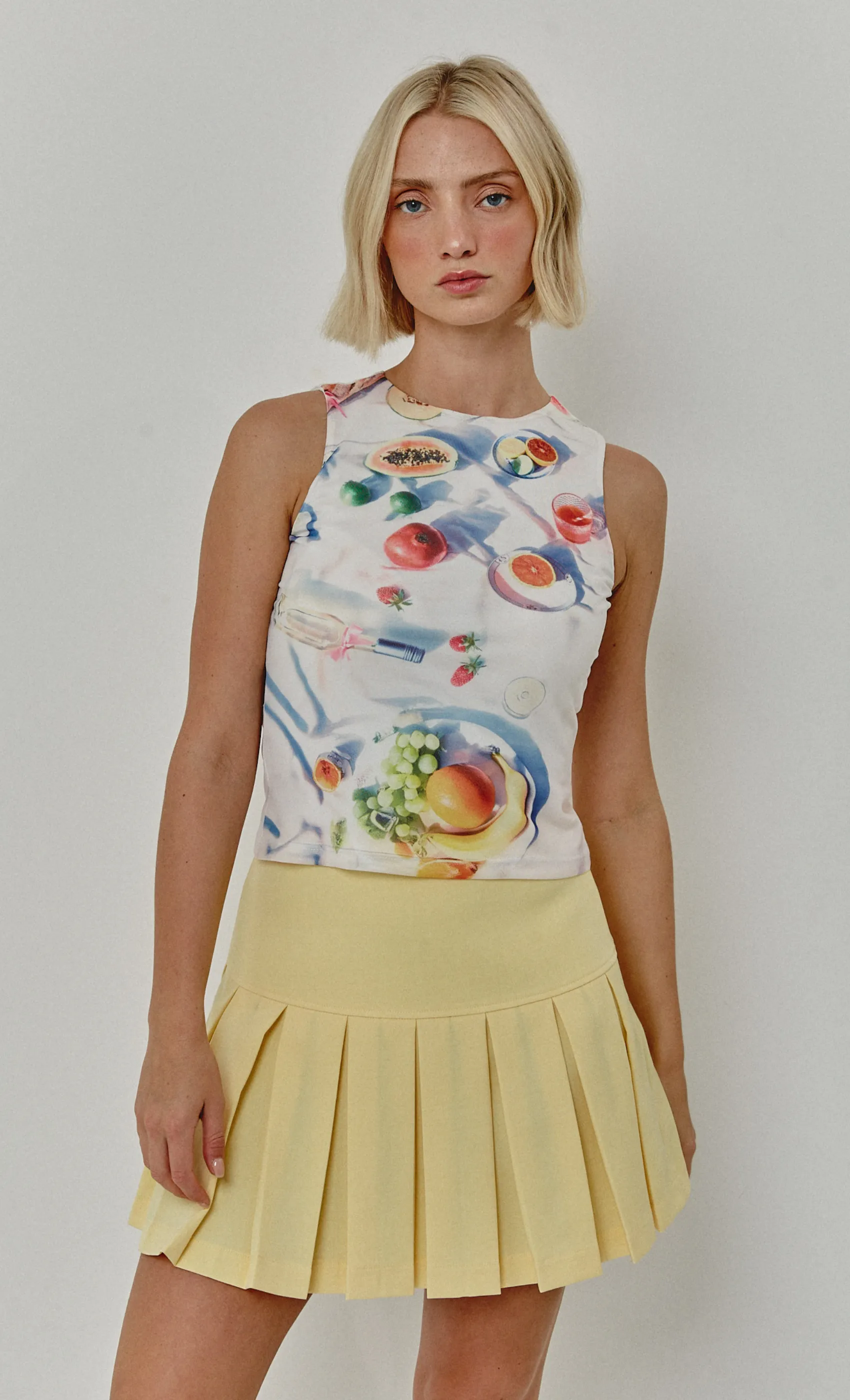 White Picnic Print Mesh Top sold by Rare London product image thumbnail 2