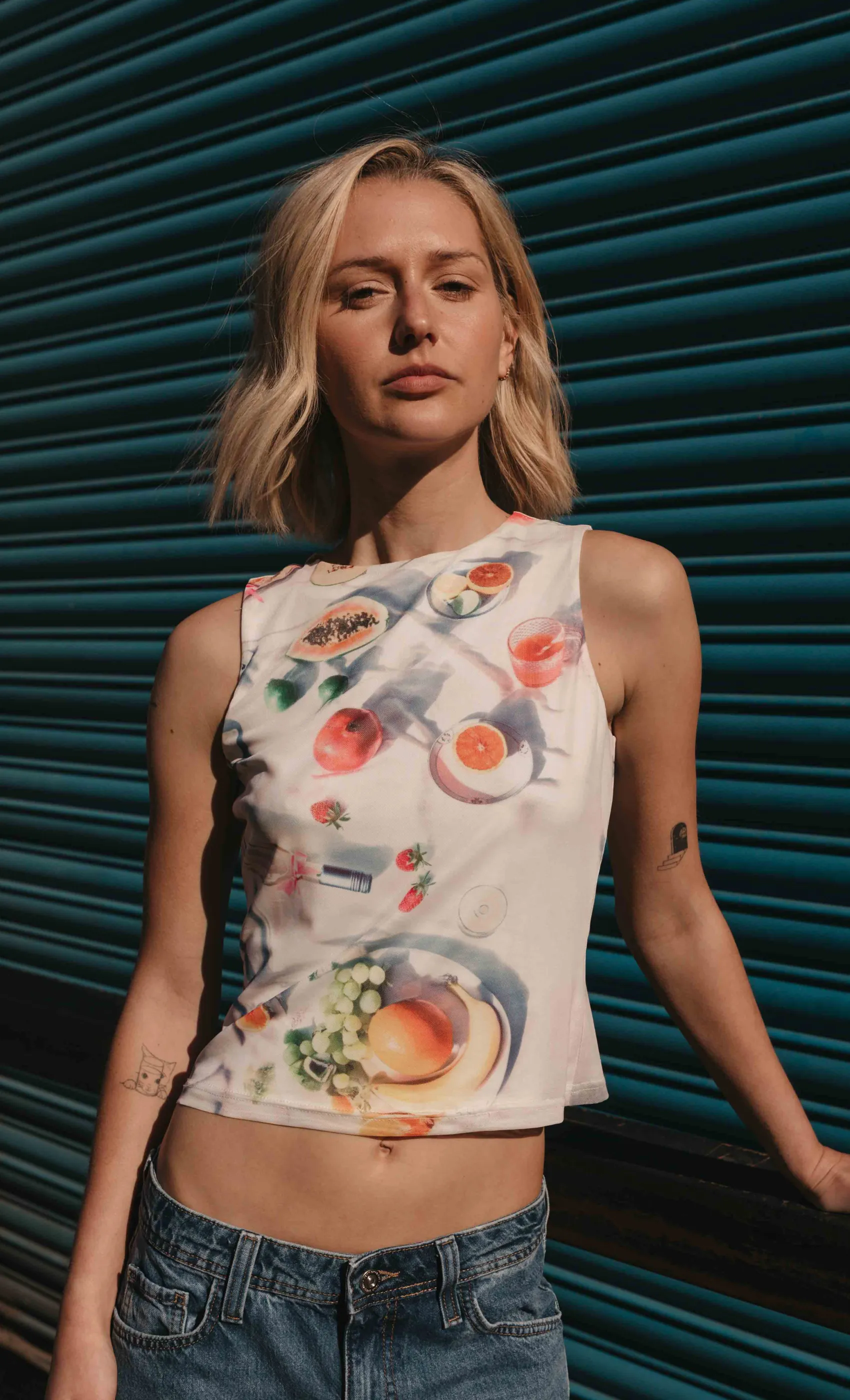 White Picnic Print Mesh Top sold by Rare London