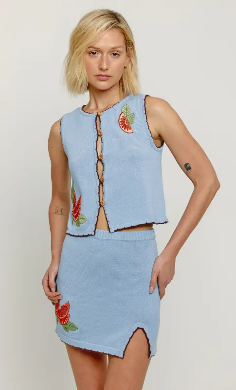 Blue Clementine Applique Knit Waistcoat made by Another Girl
