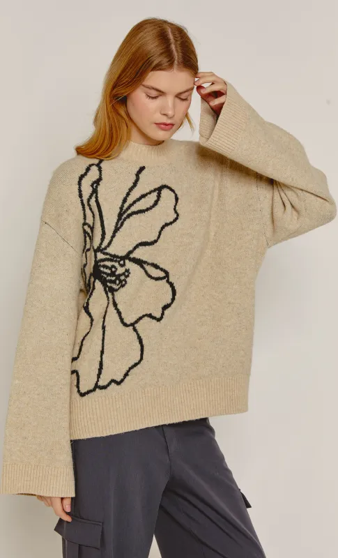 Cream Floral Intarsia Oversized Jumper sold by Rare London