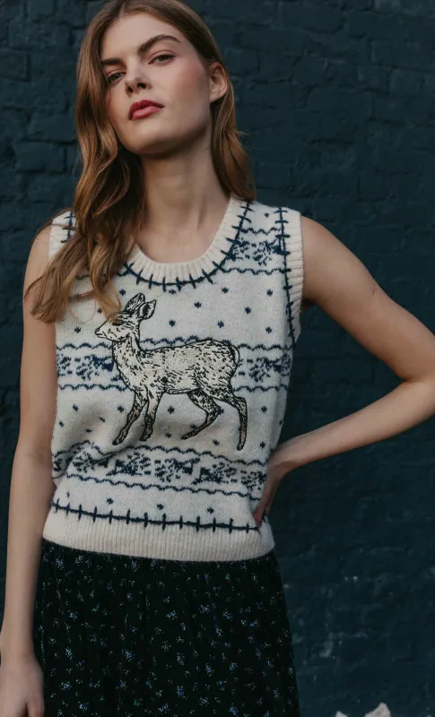Cream Doe Fair Isle Knitted Vest Top sold by Rare London