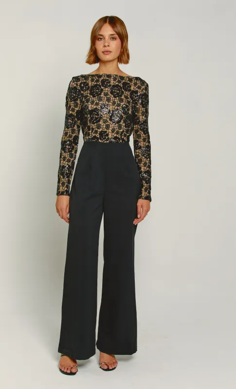 Black Sequin & Lace Jumpsuit sold by Rare London