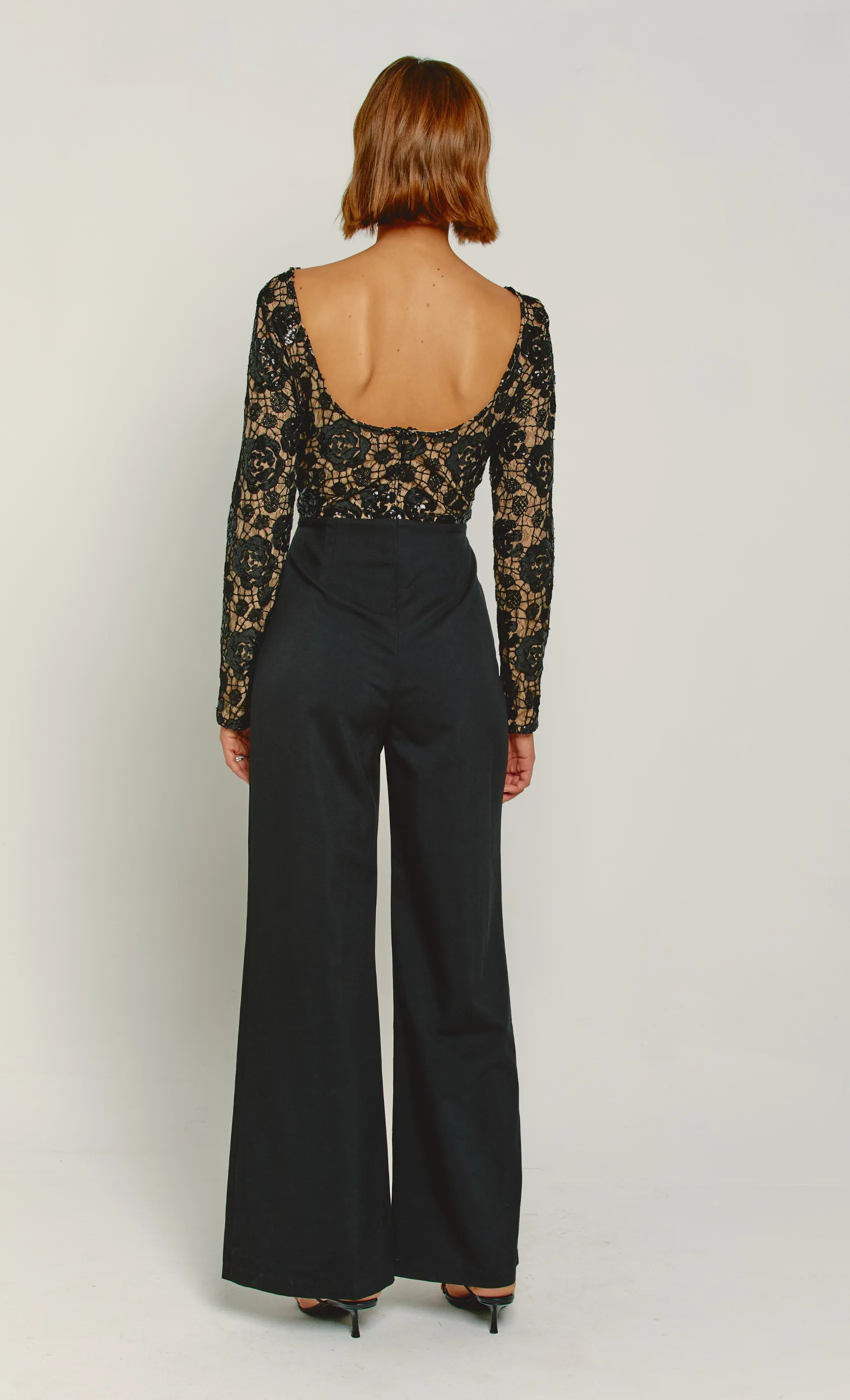 Black Sequin & Lace Jumpsuit sold by Rare London product image thumbnail 2