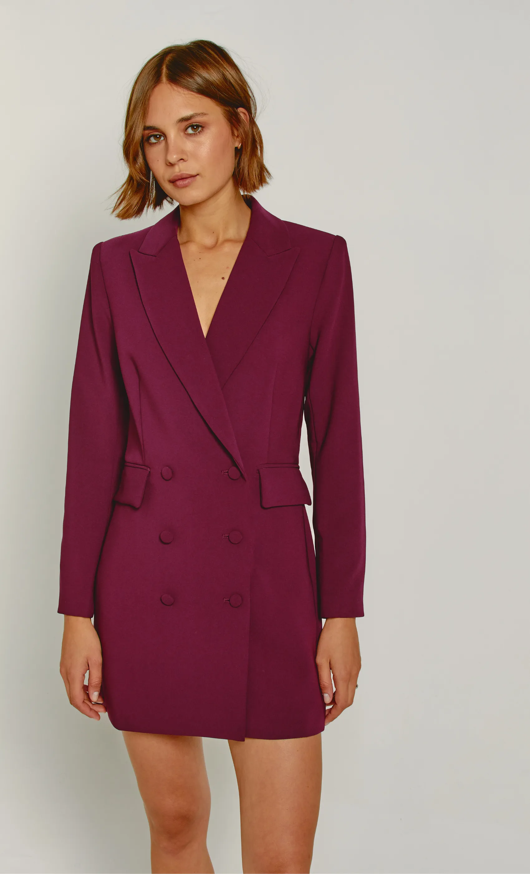 Plum Double Breasted Blazer Mini Dress sold by Rare London