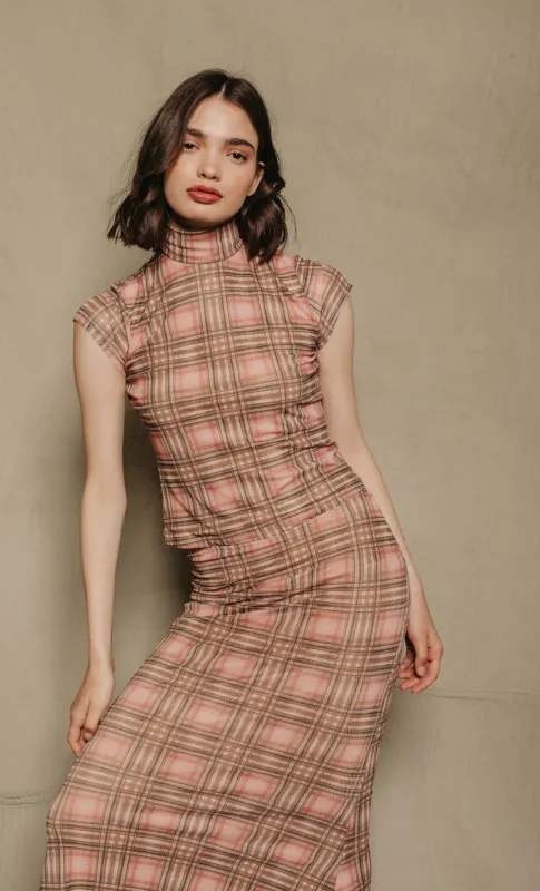 Pink Checkered Mesh High Neck Top sold by Rare London