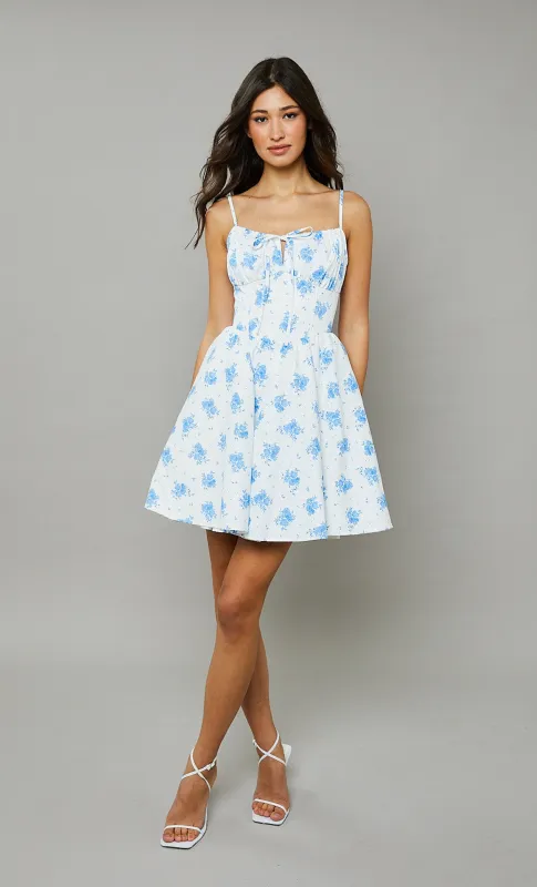 Blue Cami-floral Tiered Mini Dress sold by Rare London