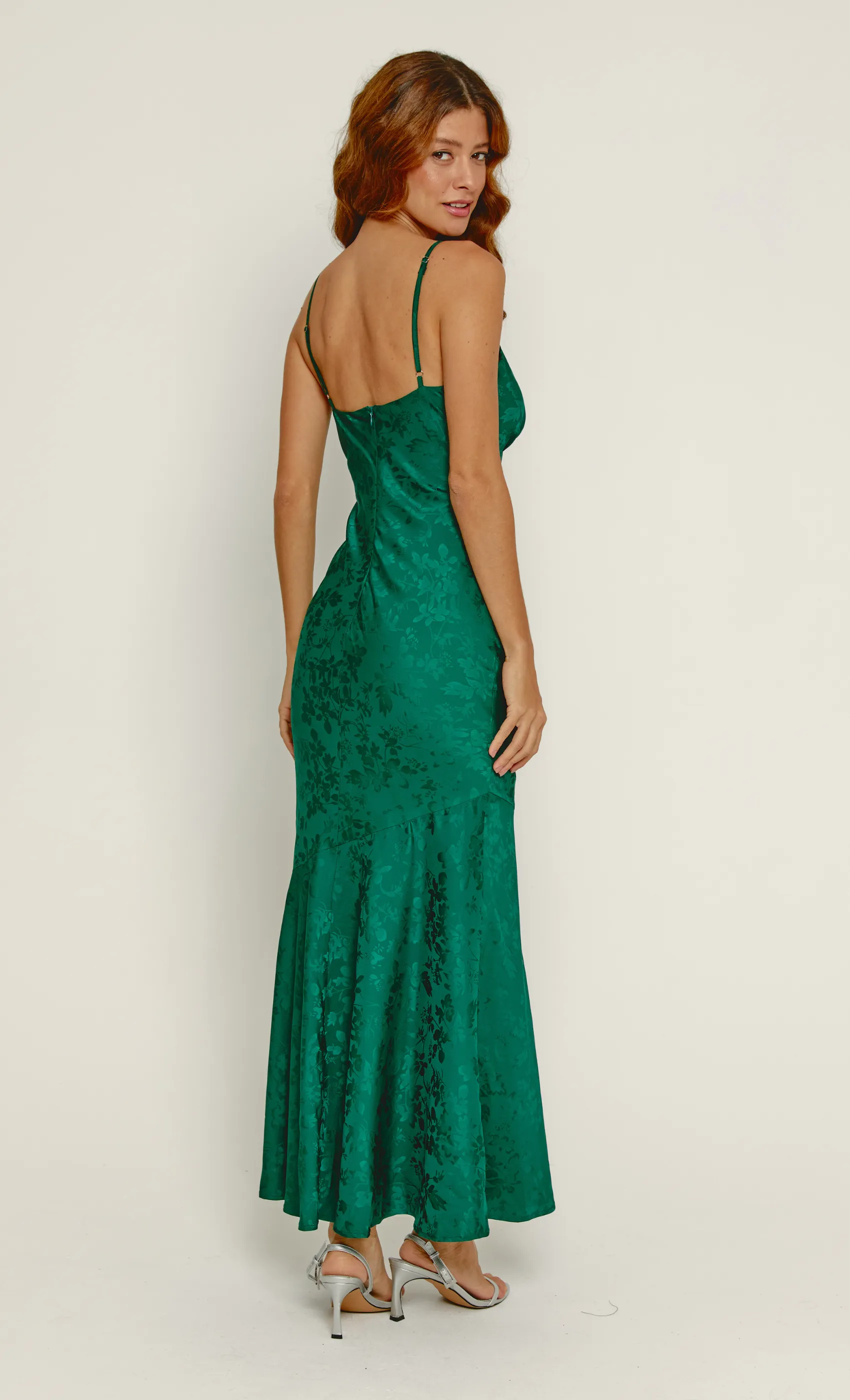 Emerald Satin Bias Maxi Dress sold by Rare London product image thumbnail 2