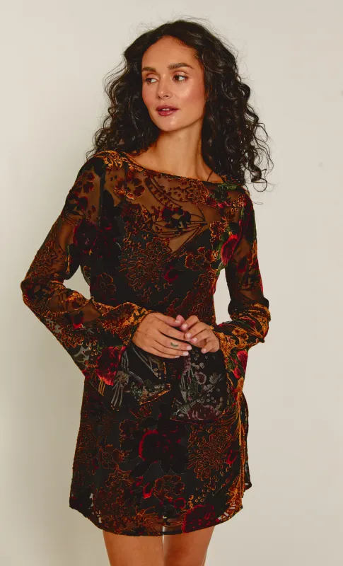 Brown Burnout Shift Mini Dress sold by Rare London