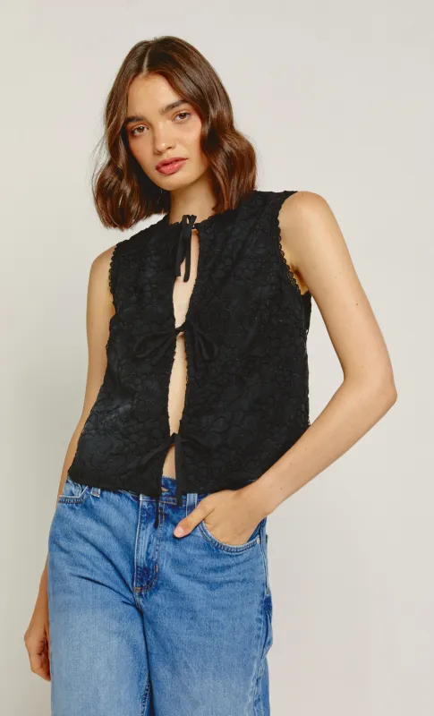 Black Lace Detail Bow Top made by Another Girl