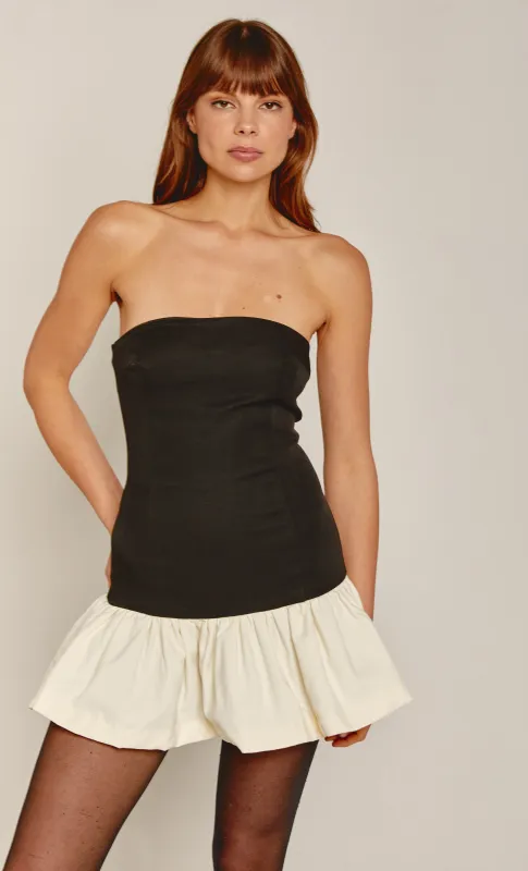 Black Bandeau Contrast Strapless Mini Dress sold by Rare London