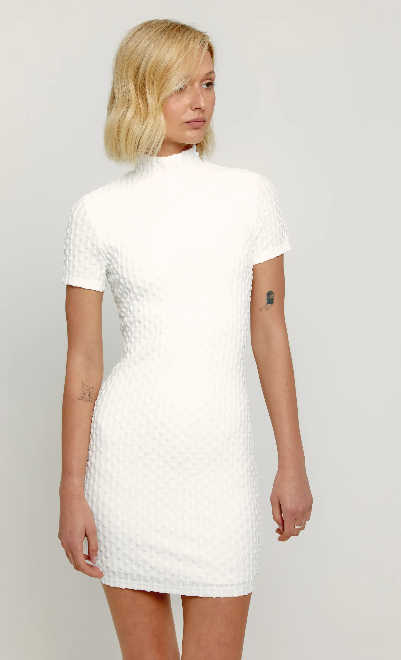 White High Neck Textured Mini Dress sold by Rare London product image thumbnail 2