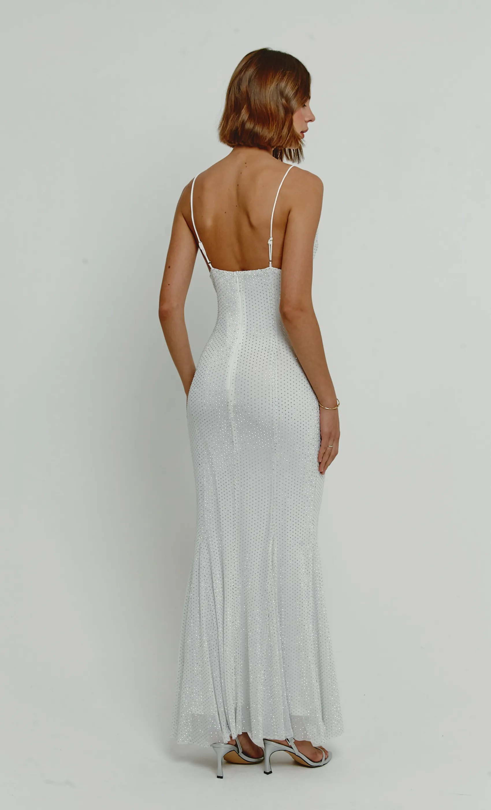 White Diamante Mesh Godet Maxi Dress sold by Rare London product image thumbnail 2