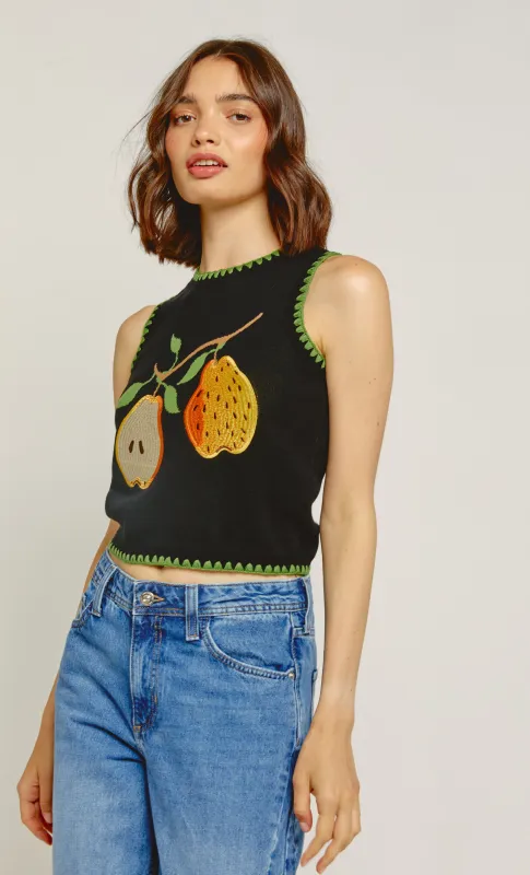 Black Pear Tree Knit Tank Top sold by Rare London