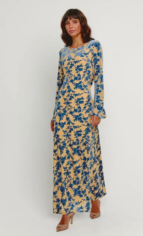Blue Floral Cowl Back Maxi Dress sold by Rare London