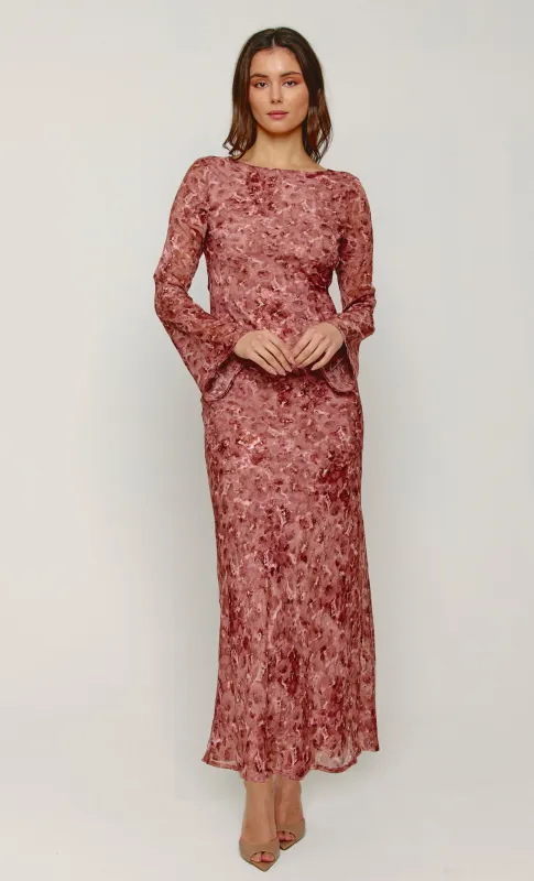 Mauve Bias Cowl Back Maxi Dress sold by Rare London