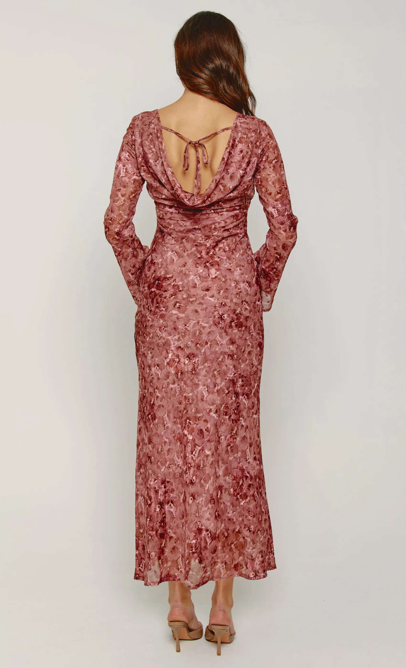 Mauve Bias Cowl Back Maxi Dress sold by Rare London product image thumbnail 3