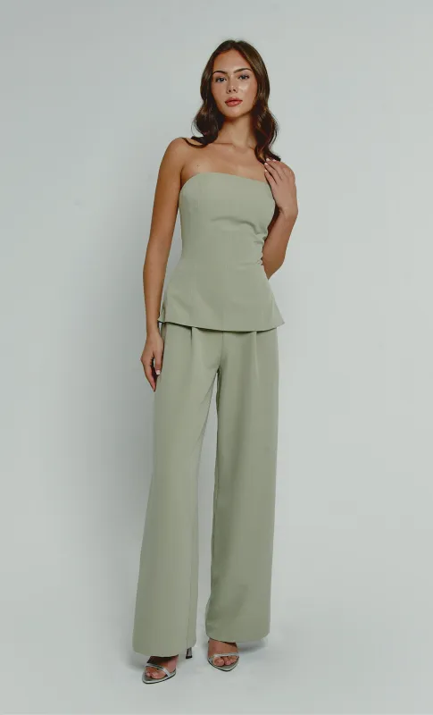 Olive Tailored Longline Bandeau Jumpsuit sold by Rare London