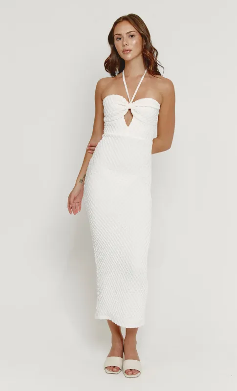 White Textured Cut Out Halter Midaxi Dress sold by Rare London