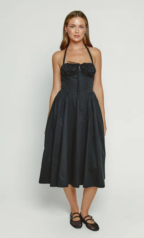 Black Halter Neck Midi Dress sold by Rare London