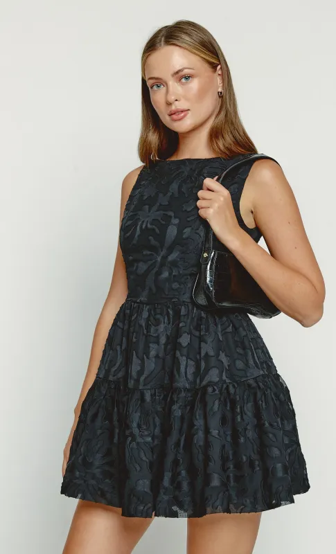 Black Tiered Lace Mini Dress sold by Rare London