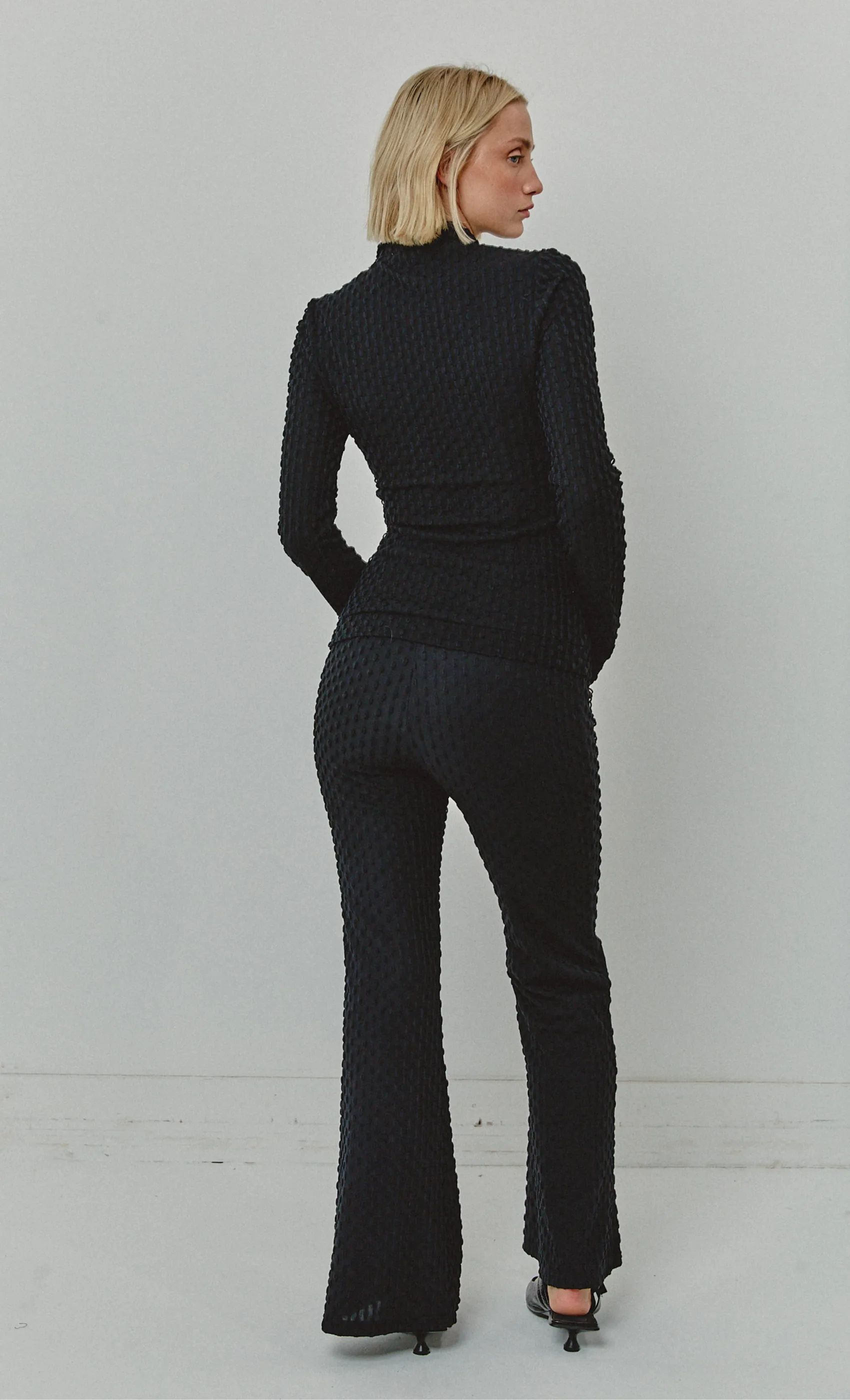 Black Textured Flared Trousers sold by Rare London product image thumbnail 2