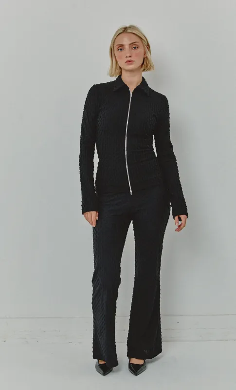 Black Textured Flared Trousers made by Another Girl