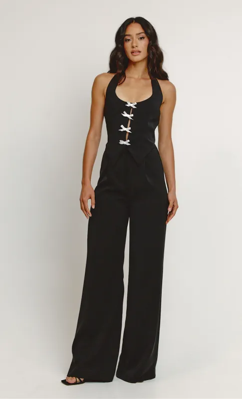 Black Waistcoat Bow Detail Jumpsuit sold by Rare London