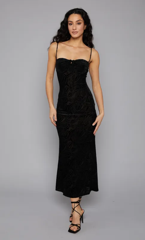 Black Burnout Cupped Mesh Maxi Dress sold by Rare London