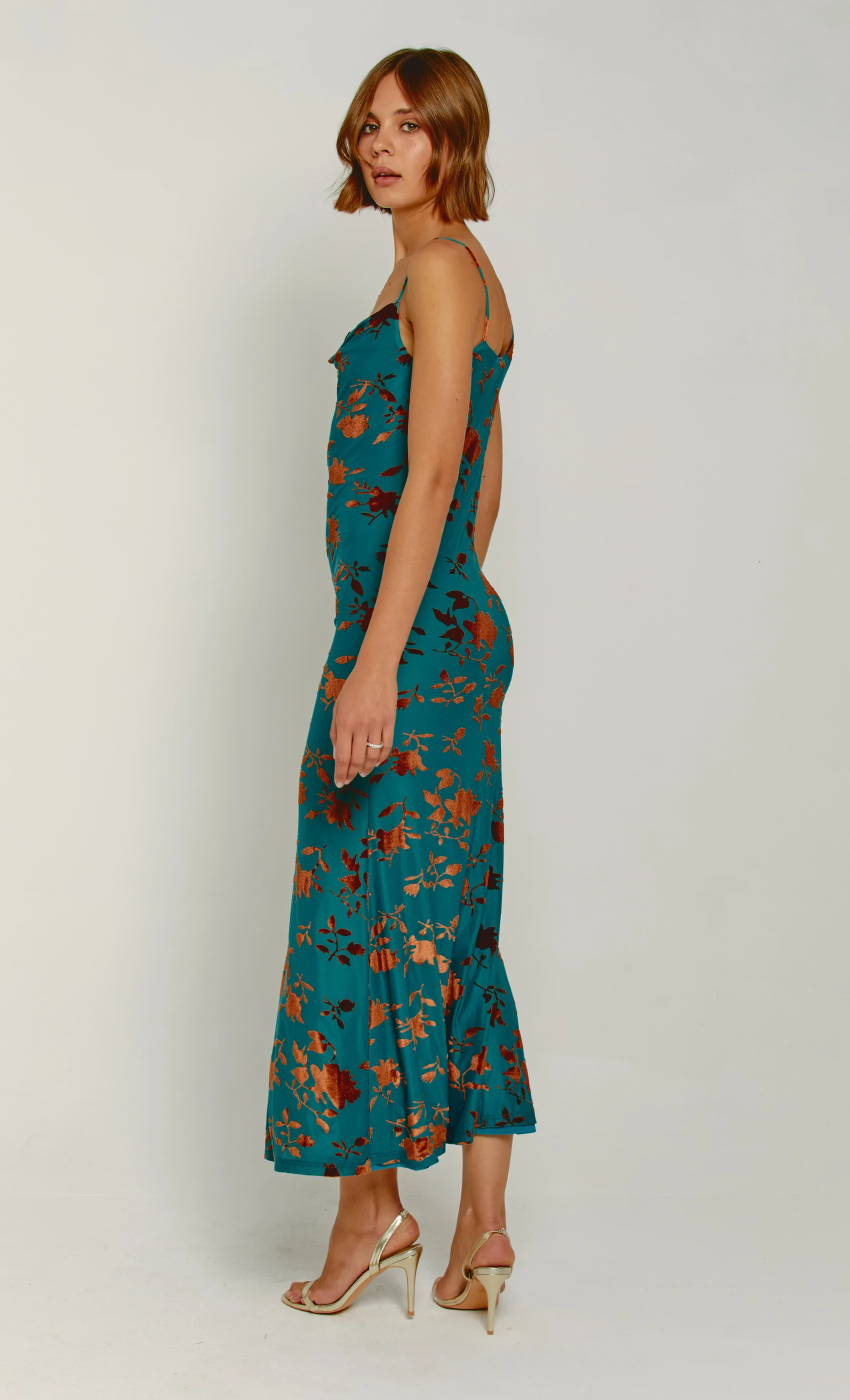 Teal Burnt Devore Asymmetric Maxi Dress sold by Rare London product image thumbnail 3