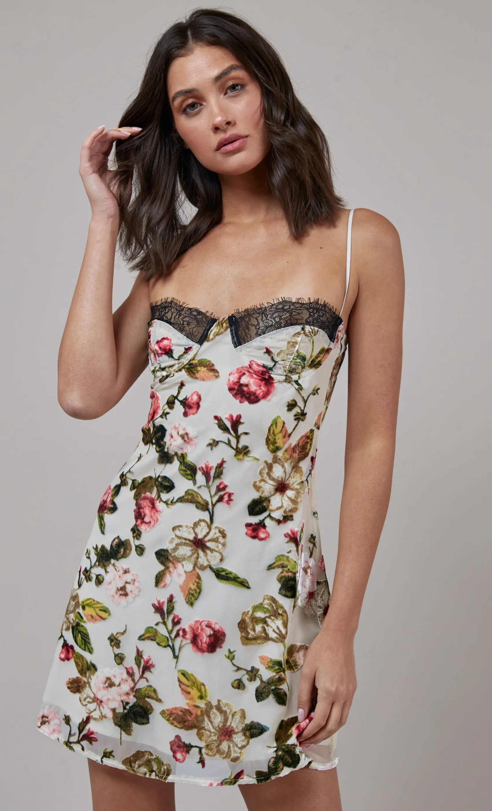 Cream Devore Lace Up Mini Dress sold by Rare London product image thumbnail 2