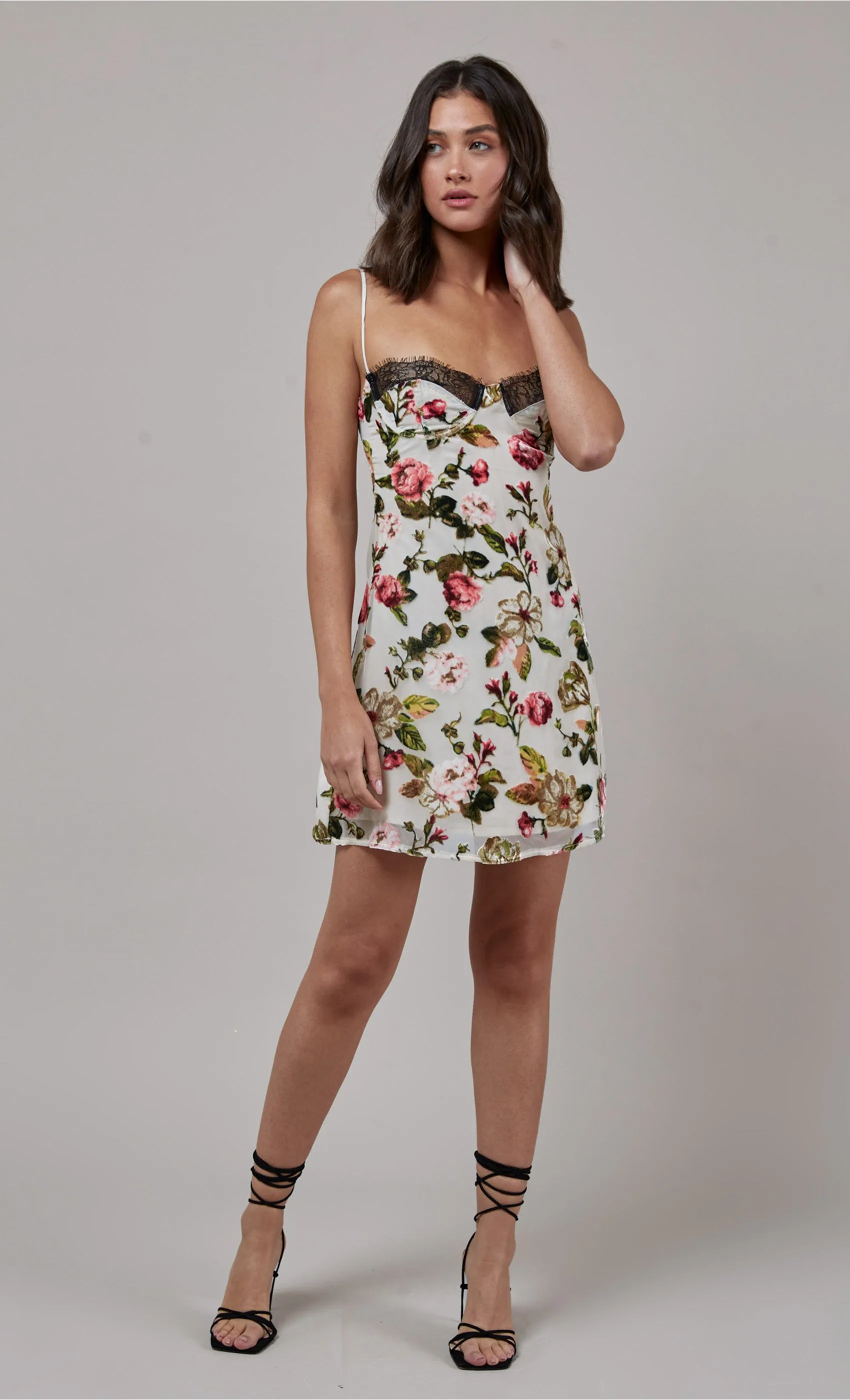 Cream Devore Lace Up Mini Dress sold by Rare London product image thumbnail 3