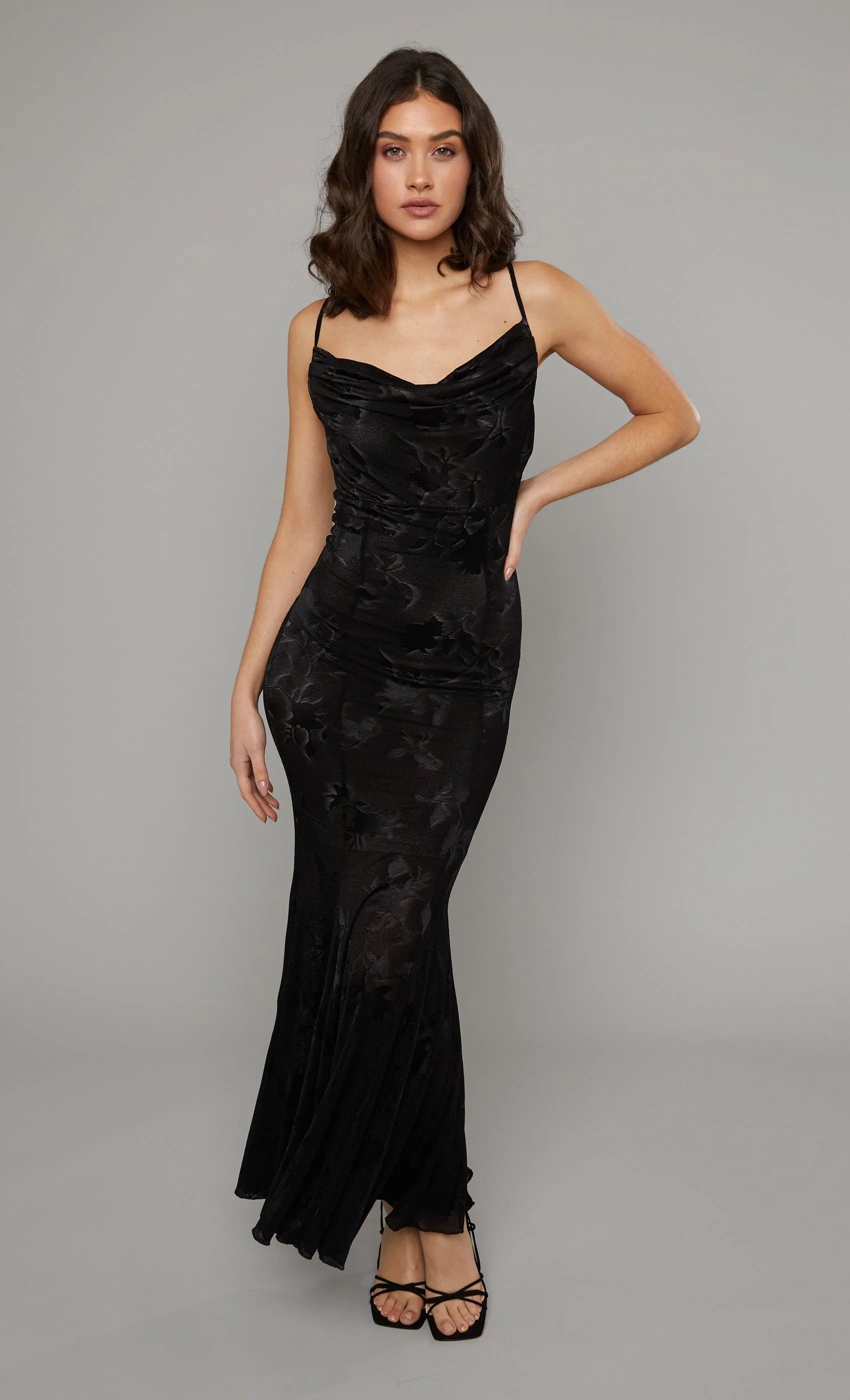 Black Cowl Neck Floral Mesh Maxi Dress sold by Rare London product image thumbnail 2