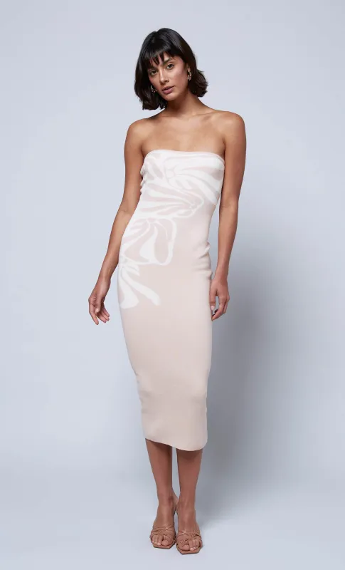 Beige Jacquard Kint Bandeau Midi Dress sold by Rare London