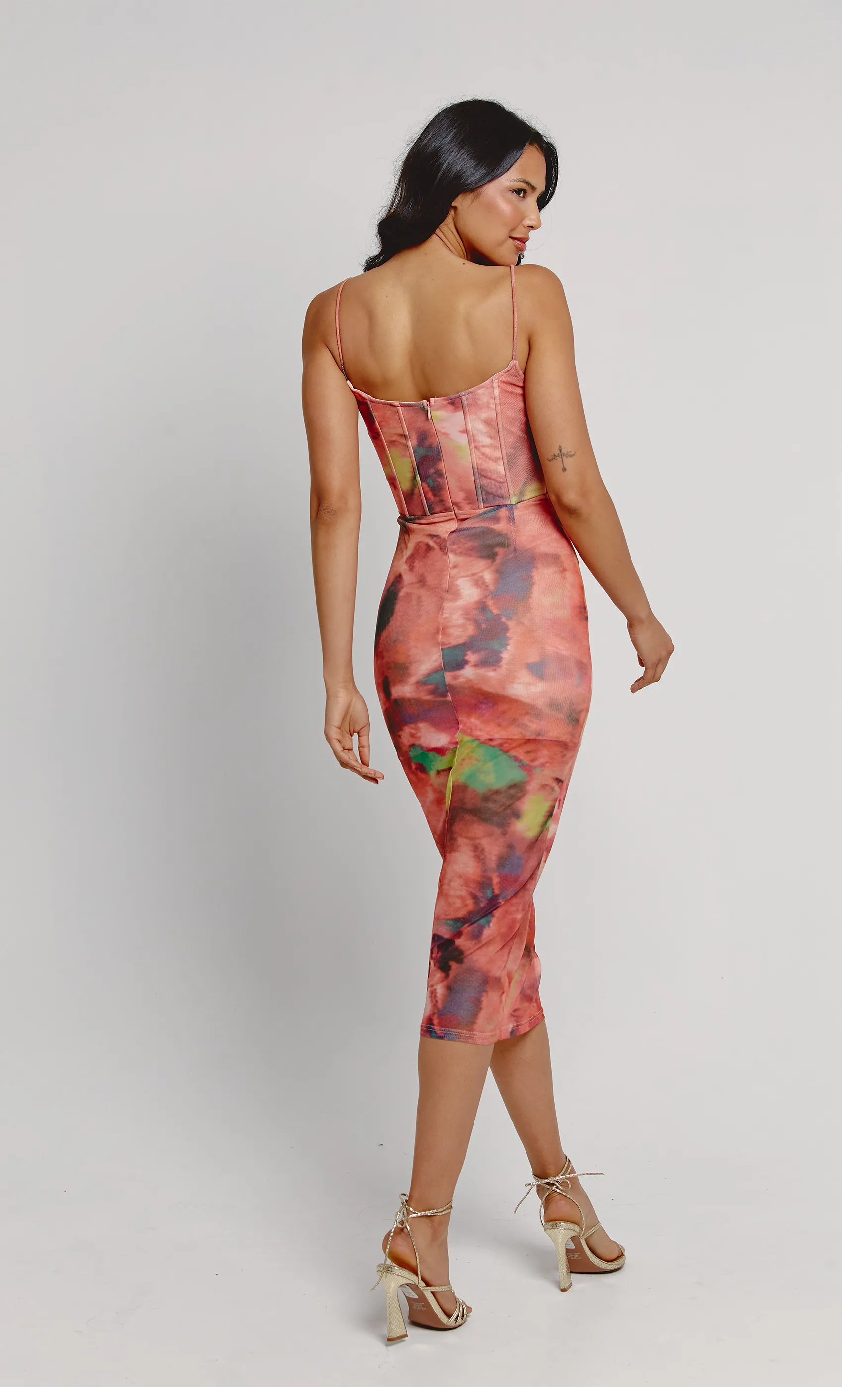 Print Corset Mesh Midi Dress sold by Rare London product image thumbnail 4