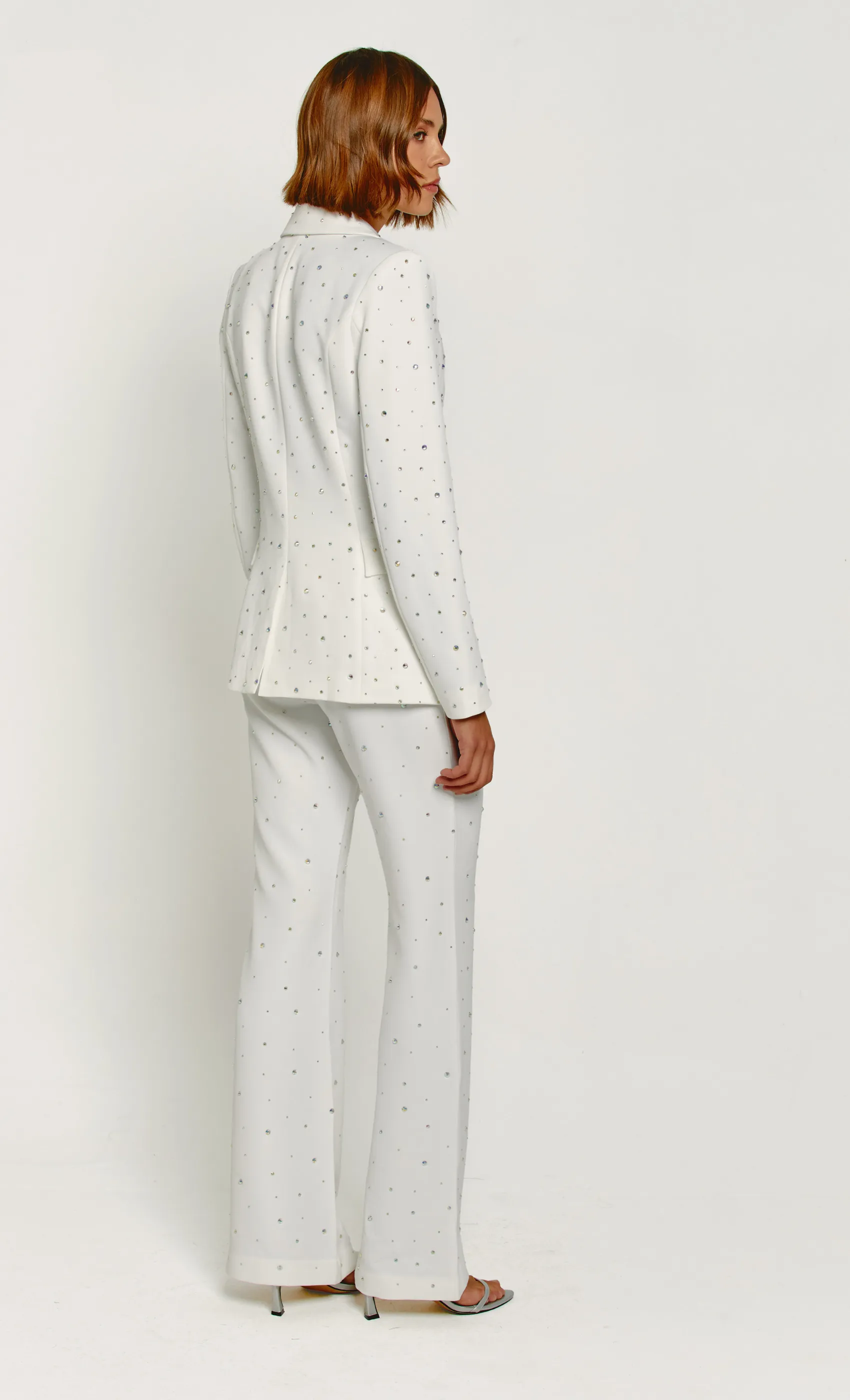 White Diamante Embellished Flared Trousers sold by Rare London product image thumbnail 2