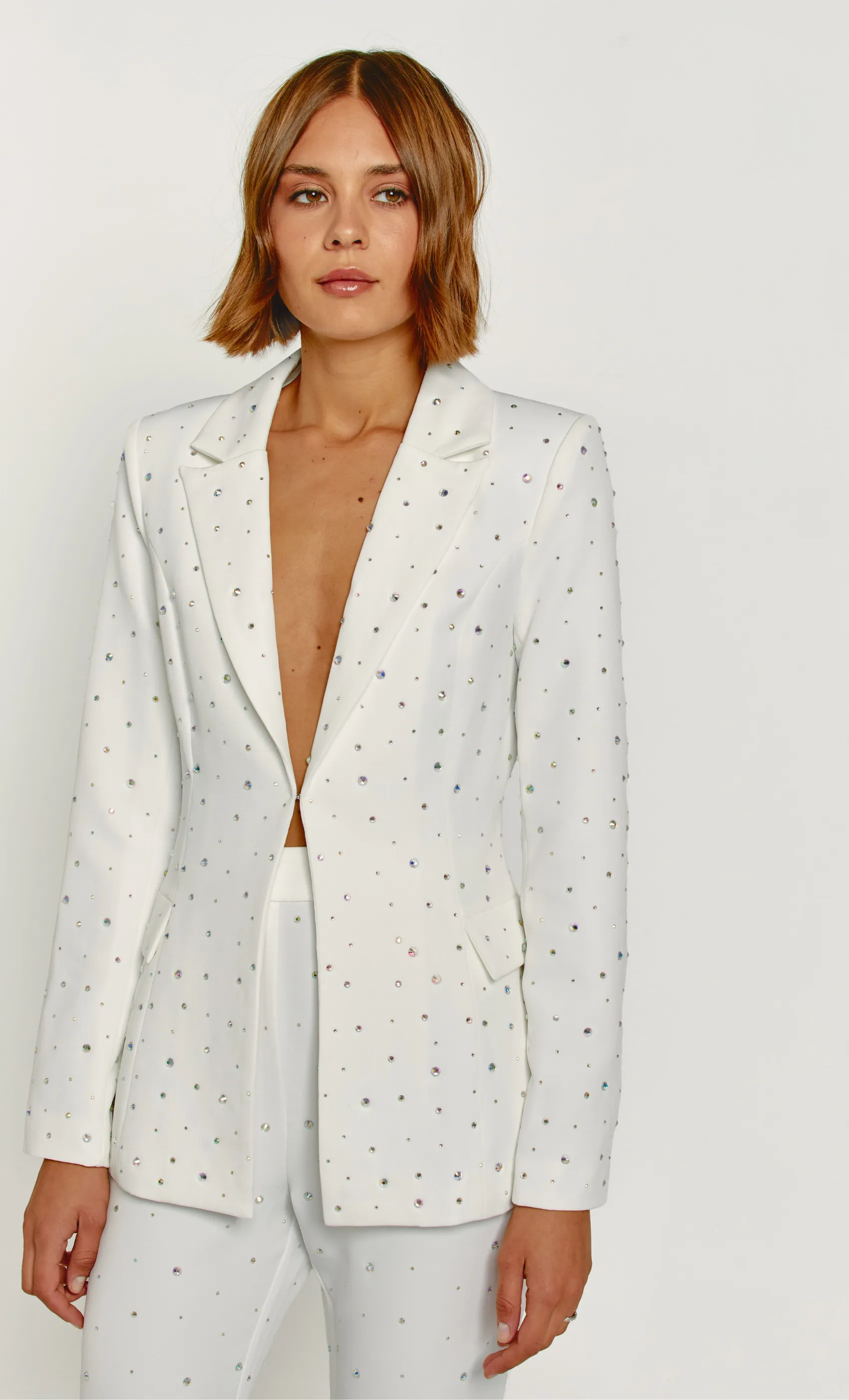 White Diamante Embellished Flared Trousers sold by Rare London product image thumbnail 3