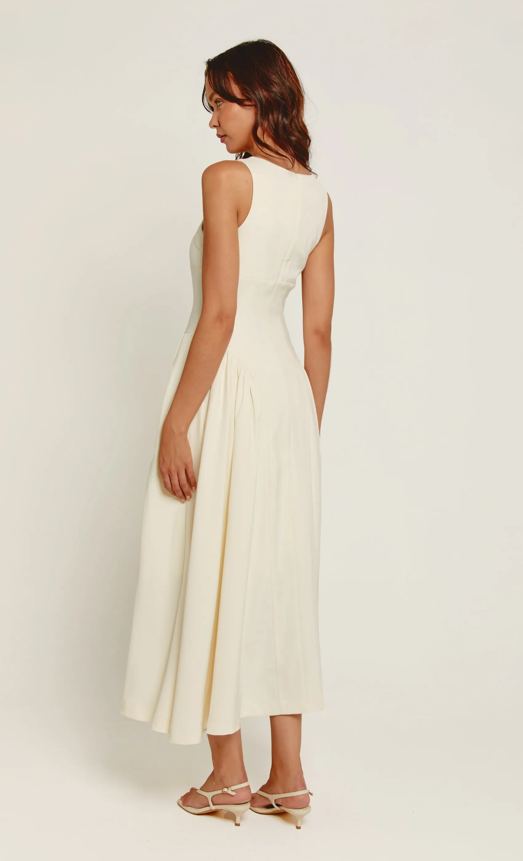 Cream Gathered Hip Pocket Midaxi Dress sold by Rare London product image thumbnail 2