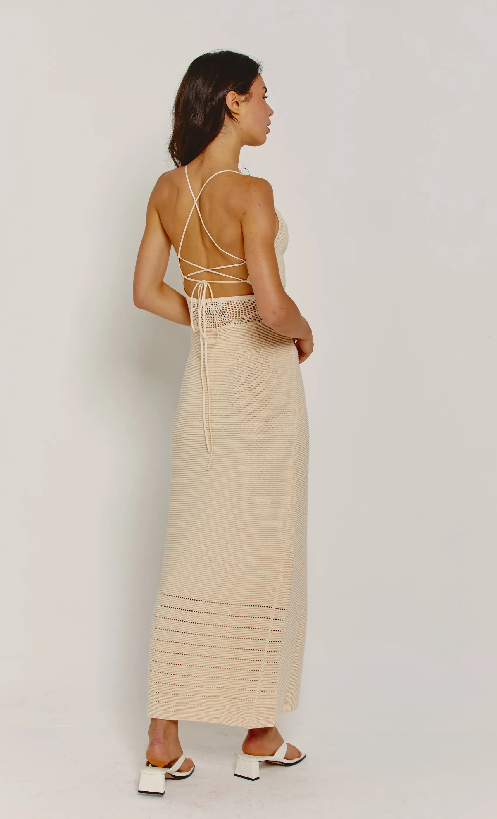 Cream Crochet Knit Maxi Dress sold by Rare London product image thumbnail 3
