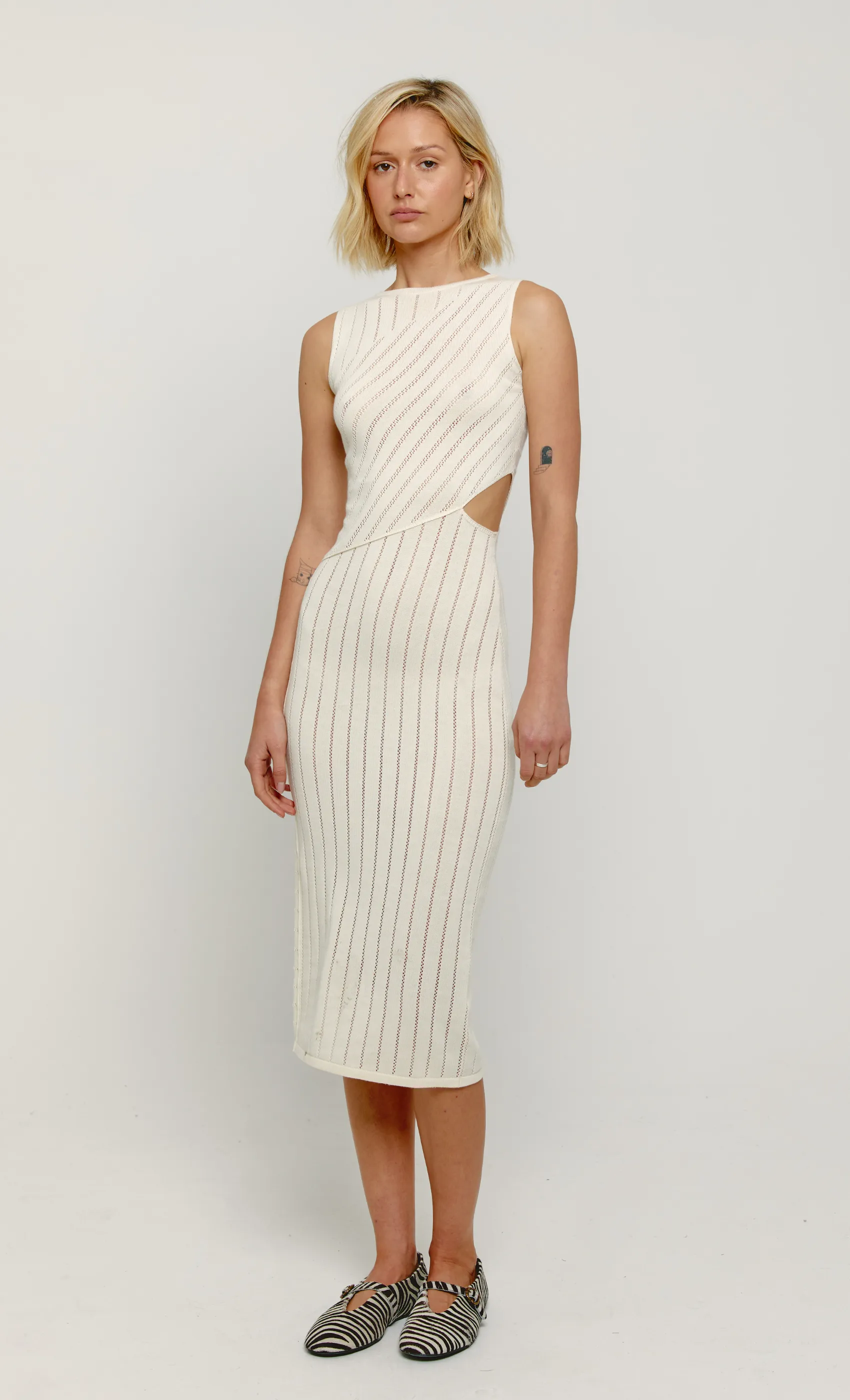 Cream Pointelle Exposed Seam Dress sold by Rare London