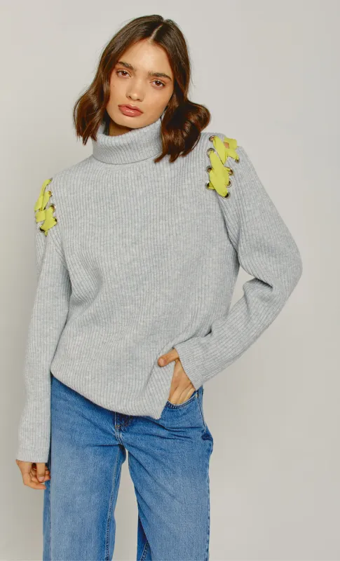 Grey Eyelet Detail Jumper with Yellow Lace made by Another Girl