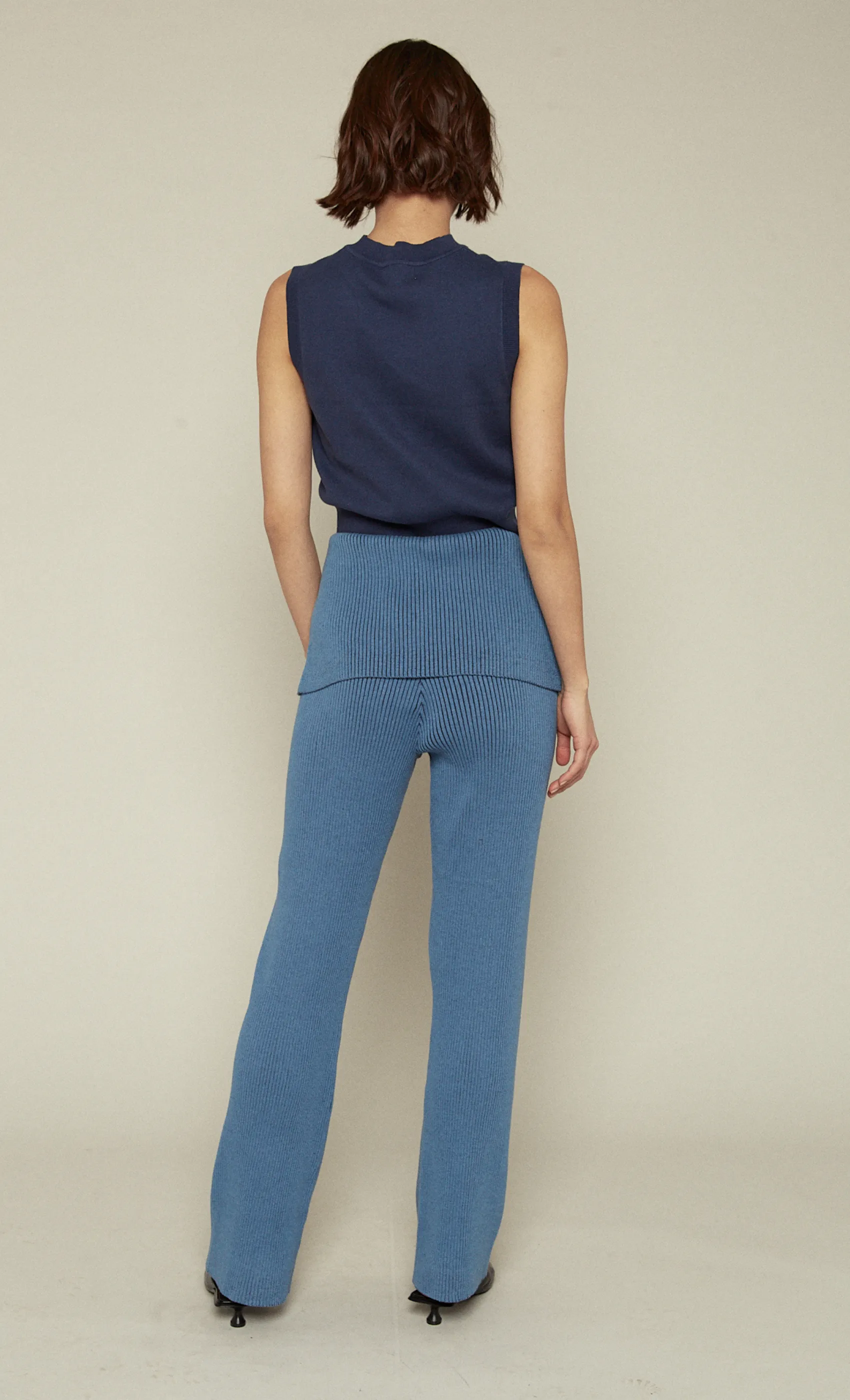 Blue Fold-Over Ribbed Trousers sold by Rare London product image thumbnail 2