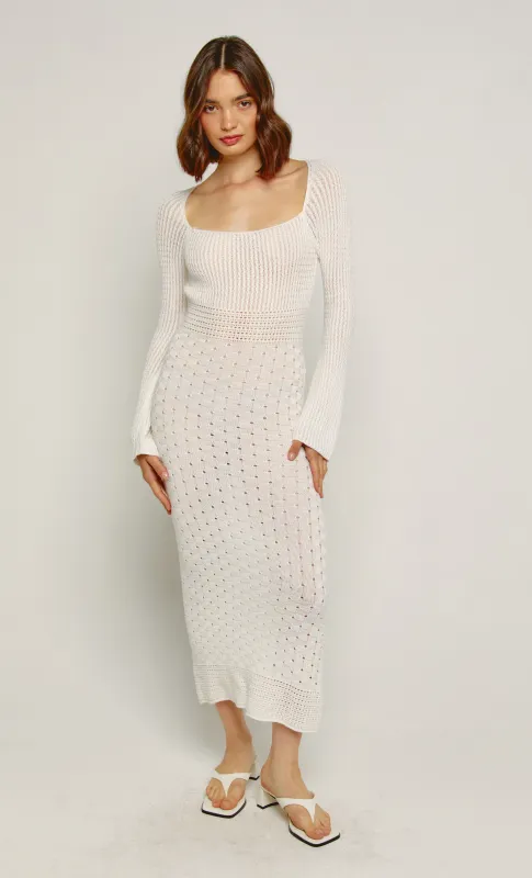 Cream Crochet knit Maxi Dress made by Rare London