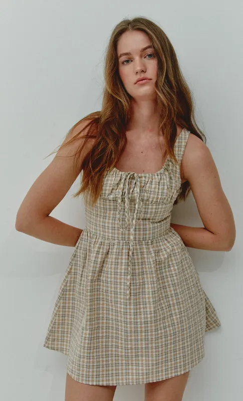 Beige Gingham Check Mini Dress made by Another Girl