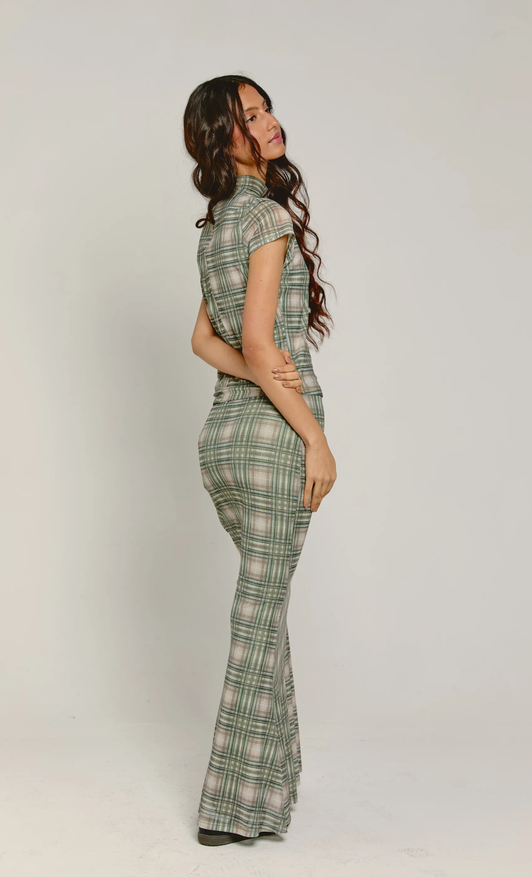 Green Checkered Mesh High Neck Top sold by Rare London product image thumbnail 3