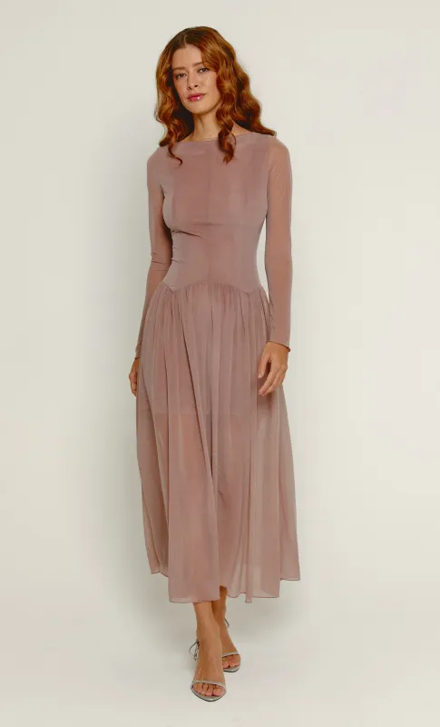 Mauve Pointed Waist Detail Maxi Dress made by Rare London