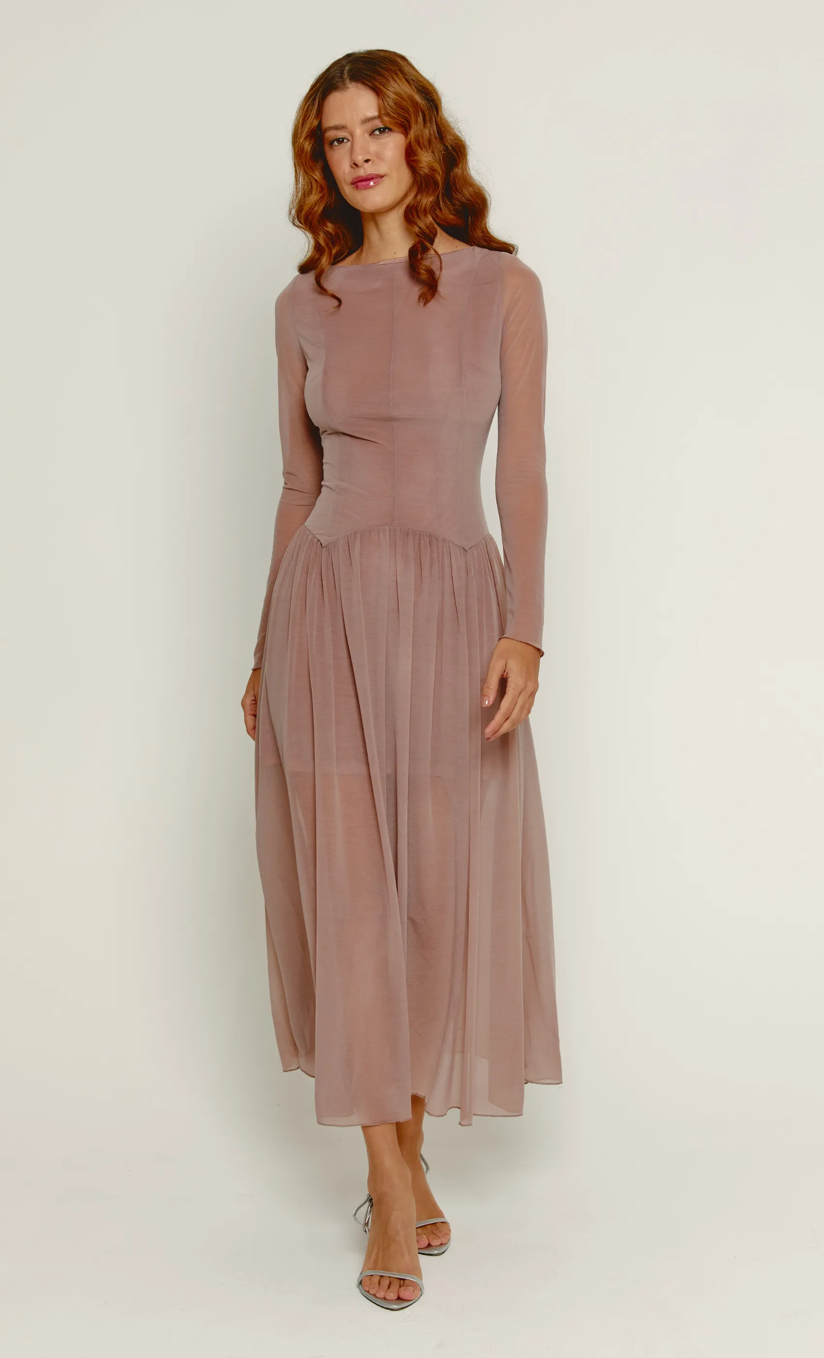 Mauve Pointed Waist Detail Maxi Dress sold by Rare London